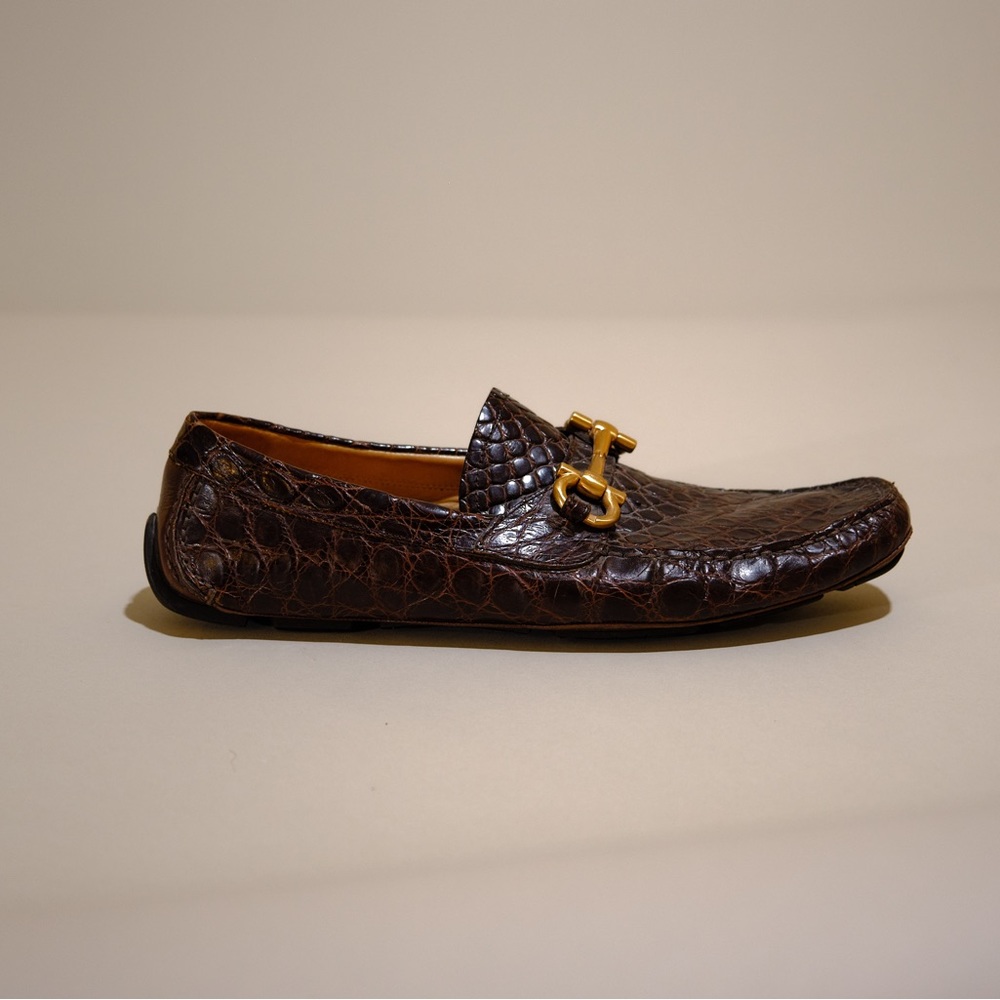 Salvatore Ferragamo Parigi 2 Loafer/Driver Brown/Gold Sz 10 Very Good Condition
